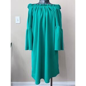 Ashley Stewart Teal Off Shoulder Bell Sleeve Baby Doll Dress Size 14/16 NWT